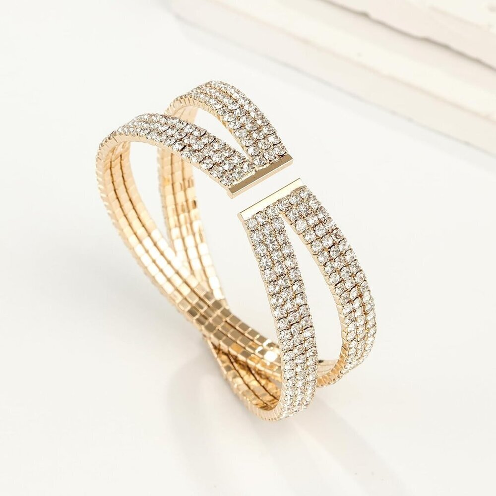 Sparkly Multi-Layer Cross Rhinestone Crystal Cuff… - image 5